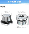 Image of 6 Pack 9/16-18 UNF Inner Hex Head Pipe Plug, Carbon Steel Socket Fitting with O Ring Seal, product size dimensions shown