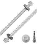 Hex Self Tapping Metal Roofing Screws With EPDM Washer Gray Galvanized Steel Size Number Ten By Three Inches 75mm Anti Corrosion Coating