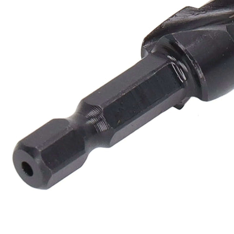 Hex shank close-up of Pro Grade 10 Step High Speed Steel Step Drill Bit Set With Hex Shank For Metalworking, 4 To 22mm.