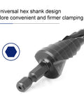 Heavy Duty HSS Step Drill Bit and Hole Reamer With Pagoda Style Spiral Groove for Metal, hex shank visible