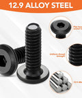 Close-up of 12.9 alloy steel screws with flat hexagon socket head for 32 Pcs Wood Threaded Inserts For Furniture Screws 1/4-20 X 25/32 In Hex Socket Drive And 1/4-20 X 19/32 In Screw In Nuts.