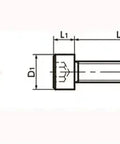 SNBS-#8-32-3/4 NBK Hex Socket Head Cap Screws - Inch Thread- Pack of 10 technical drawing showing dimensions and specifications.