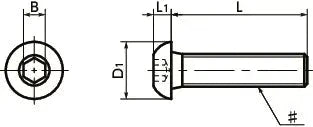 Diagram of SNBS-#10-32-3/4 NBK Hex Socket Head Cap Screws - Inch Thread- Pack of 10 dimensions, side and top views.