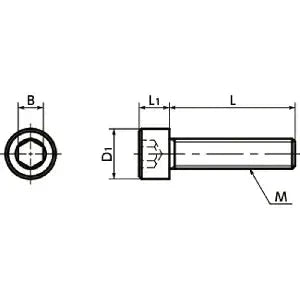 Technical diagram of ✝️ SNSMN-M5-16 NBK Hex Socket Head Cap Screws (Monel 400 equiv.)- Made in Japan, showing dimensions and features.