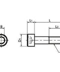 Technical drawing of SNSX-M8-35-88 NBK Hex Socket Head Cap Vacuum Vented Screws - High Intensity S.S. - Made in Japan.