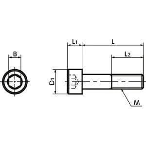 Technical drawing of SNSX-M8-35-88 NBK Hex Socket Head Cap Vacuum Vented Screws - High Intensity S.S. - Made in Japan.