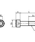 Diagram of SNSX-M10-30-109 NBK Hex Socket Head Cap Vacuum Vented Screws - High Intensity S.S. - Made in Japan, showing dimensions.