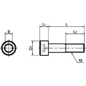 Diagram of SNSX-M10-30-109 NBK Hex Socket Head Cap Vacuum Vented Screws - High Intensity S.S. - Made in Japan, showing dimensions.