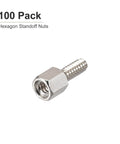 Brass Hex Standoff Spacer 4-40 Male To Female, 6x6mm Size And 6mm Thread Length, 100 Pack, silver hardware visible