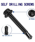 100pcs 410 Stainless Steel #10x1 Hex Washer Head Self Drilling Screws, Black Oxide Self Tapping Tek Screws for Metal Plates illustration