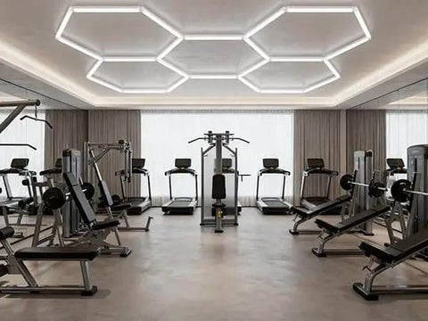 Hexagon LED Garage Light Fixture Dope Bright 6500K 156W 17280LM For Garage Ceiling Gym installed in modern workout space
