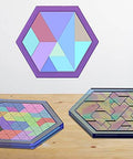 5 Piece Puzzle Resin Molds Set, Silicone Tray Molds For Epoxy Casting with colorful game board shapes on a wooden table.