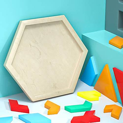 Hexagonal silicone tray mold from 5 Piece Puzzle Resin Molds Set, showcasing colorful tangram pieces for home decor art projects.