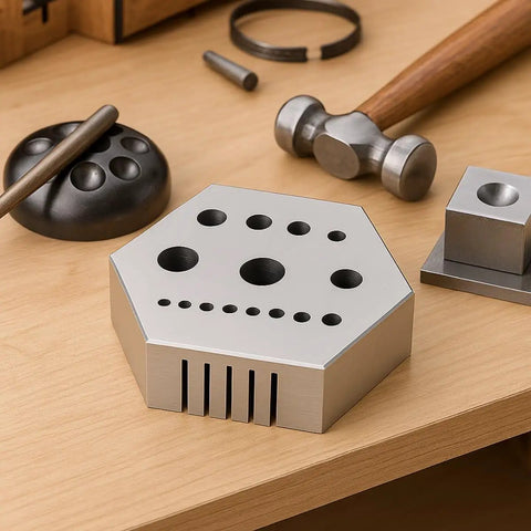 Heavy Duty Hexagonal Steel Riveting Block For Precision Riveting And Staking Bench Wizard Quality 2 Inch Across Corners With 15 Holes