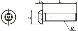 Technical drawing of SRBS-M5-20 NBK Hexalobular Button Head Cap Screws - Pin-20-Pack NBK - Made in Japan showing dimensions