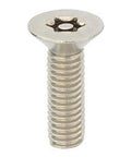 Flat head screw, SRFXS-M5-25 NBK, hexalobular socket, made in Japan, shown standing upright, for automation systems.