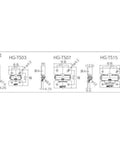 Technical diagram of HG-TS03, HG-TS07, HG-TS15 torque hinges from the ✝️ 1-Pack Lamp Stamp, Torque Hinge, HG-TS Type 140° Stainless Steel
