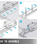Assembly instructions for Two-Piece HGH20 Linear Rail Kit With 1200mm And 1500mm Rails And Four Bearing Blocks, step-by-step guide.