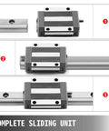 Two-Piece HGH20 Linear Rail Kit With 1200mm And 1500mm Rails And Four Bearing Blocks for DIY routers, showing sliding unit details