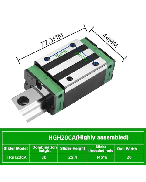 Set Of 2 HGH20CA Linear Bearing Slider Blocks For HG20 Linear Guides with dimensions and specifications displayed
