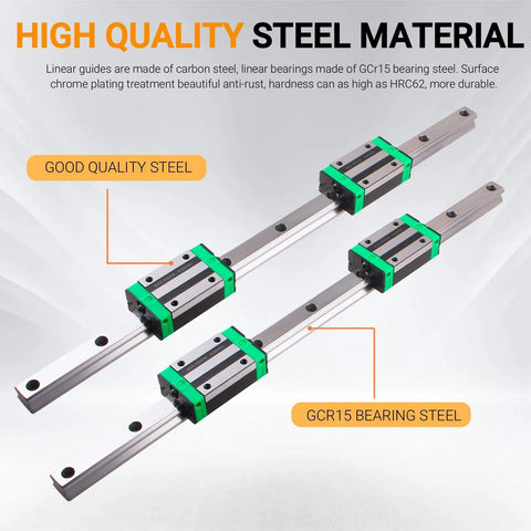 2pcs hgr15-500mm linear rails kit with 4 bearing block, high quality steel, for 3D printer and CNC machine