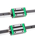 Budget Friendly HGR20 Linear Guide Rail Set with 2 Rails and 4 Bearing Blocks for DIY CNC, shown close-up on steel construction.