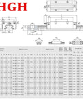 HGH linear rail diagram and specification chart for CNC and automation use.