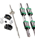 HGR20 Linear Rail & Ball Screw Kit with 2pcs 600mm Rails, RM1605 650mm Ballscrew, BK12 BF12 Supports, CNC Slide Blocks