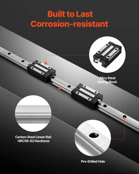 High Precision HGR20 Linear Rail Kit With Two 2000mm Rails And Four Bearing Blocks, corrosion-resistant steel build, close-up view