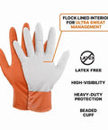 Hi Vis Orange Nitrile Gloves Raised Diamond Texture 8 Mil Large Box Of 50 with flock lined interior and latex-free features
