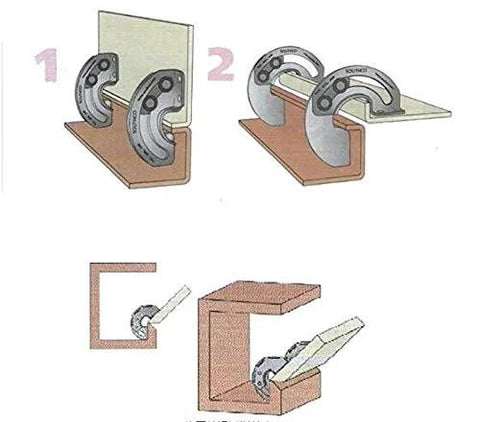 Diagram of a two-piece hidden 90 degree carbon steel sliding limit hinge installation for internal wood doors and furniture.