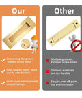 Comparison of hidden groove gold finish pocket door pull versus exposed screw groove, highlighting quality and durability differences.