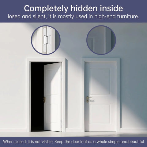 Installed 4 Pack 7 Inch Hidden Door Hinges Concealed Zinc Alloy With 180 Degree Swing 3 Way Adjustable Silent Butt Hinge on doors