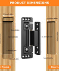 Product dimensions of Slim Concealed Hidden Door Hinges 2Pack Heavy Duty Adjustable Invisible Hinge Kit shown with measurements