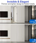 Two Kit Set Of 6 Inch Stainless Steel Hidden Door Hinges For Doors With 180 Degree Swing Concealed Design Black Heavy Duty And 3 Way Adjustable Fit For Thick Doors Mounting Hardware Included showing open and closed views in a room.