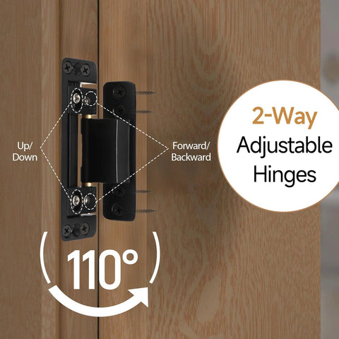 Hidden Door Hinges Two Pack Ultra Thin Concealed Hinges For Secret Doors Pantries And Closets with 2-way adjustability and 110° swing