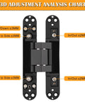 Diagram of Hidden Door Hinges 2 Pack 6 Inch Black Heavy Duty Concealed Hinges with 3 Way Adjustable Alignment showing adjustments