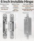 Hidden Door Hinges 6 Inch Stainless Steel Pack Of Two Concealed Hinges With 180 Degree Swing 3 Way Adjustable Heavy Duty For Secret Doors