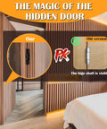 Hidden Door Hinges 2 Pack 6 Inch Black Heavy Duty Concealed Hinges installed in a wooden panel for secret doors and bookcase doors.