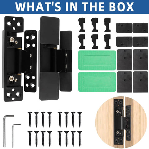 Ultra Thin 5 Inch Hidden Door Hinges for Secret Doors, 304 Stainless Steel, with installation hardware, 2 pack display