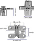Dimensions diagram of Hidden Door Hinges Set For Cabinets 180 Degree Concealed Cross Hinges Invisible Hinges 10 Pack, showing measurements