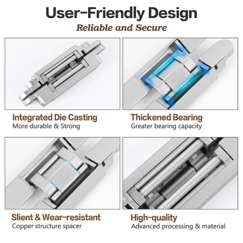 Onedaful 6-inch stainless steel hidden door hinge kit, 2-pack, concealed heavy-duty hinges