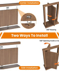 Installation guide for Premium Beefy Heavy Duty Hidden Door Pivot Hinge Kit for Secret Bookcase Doors, showing two ways to install