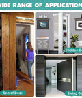 Hidden Pivot Door Hinges For Wood Rooms And Bookcases shown in secret Murphy bookshelf and hidden door installations.