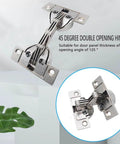 Hidden Zinc Alloy Door Hinge Set 125 Degree Oblique Side Swing For Cabinets And Bathrooms 2 Pieces Silver, showing hinge design.
