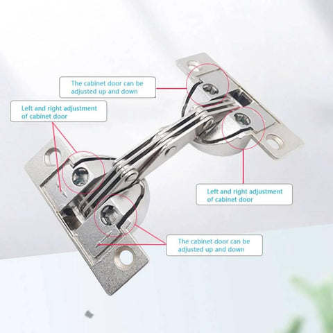 Close-up of Hidden Zinc Alloy Door Hinge Set 125 Degree Oblique Side Swing for Cabinets and Bathrooms, highlighting adjustment features.