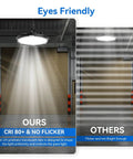 Comparison of High Bay LED Light 200W 30000 Lumens Shop Lighting with other lights showing no flicker and bright output