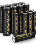 High Capacity Alkaline AA AAA Batteries 16 Pack Long Lasting 10 Year Shelf Life displayed in two rows.