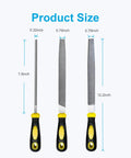 Front view of 3 Piece 8 Inch High Carbon Steel Metal File Set Includes Flat Round And Half Round Files For Metal And Wood Smoothing Shaping Deburring Durable Hand Files With 62 To 66 HRC Hardness For Long Lasting Sharp Edges.