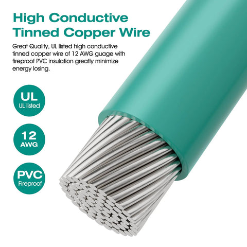 Close-up of 12AWG tinned copper wire from Portable Ground Rod Kit With Half Inch Diameter 18 Inch Long Ground Rod
